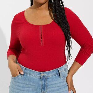 Scoop Neck Hook and Eye Long Sleeve Rib Top